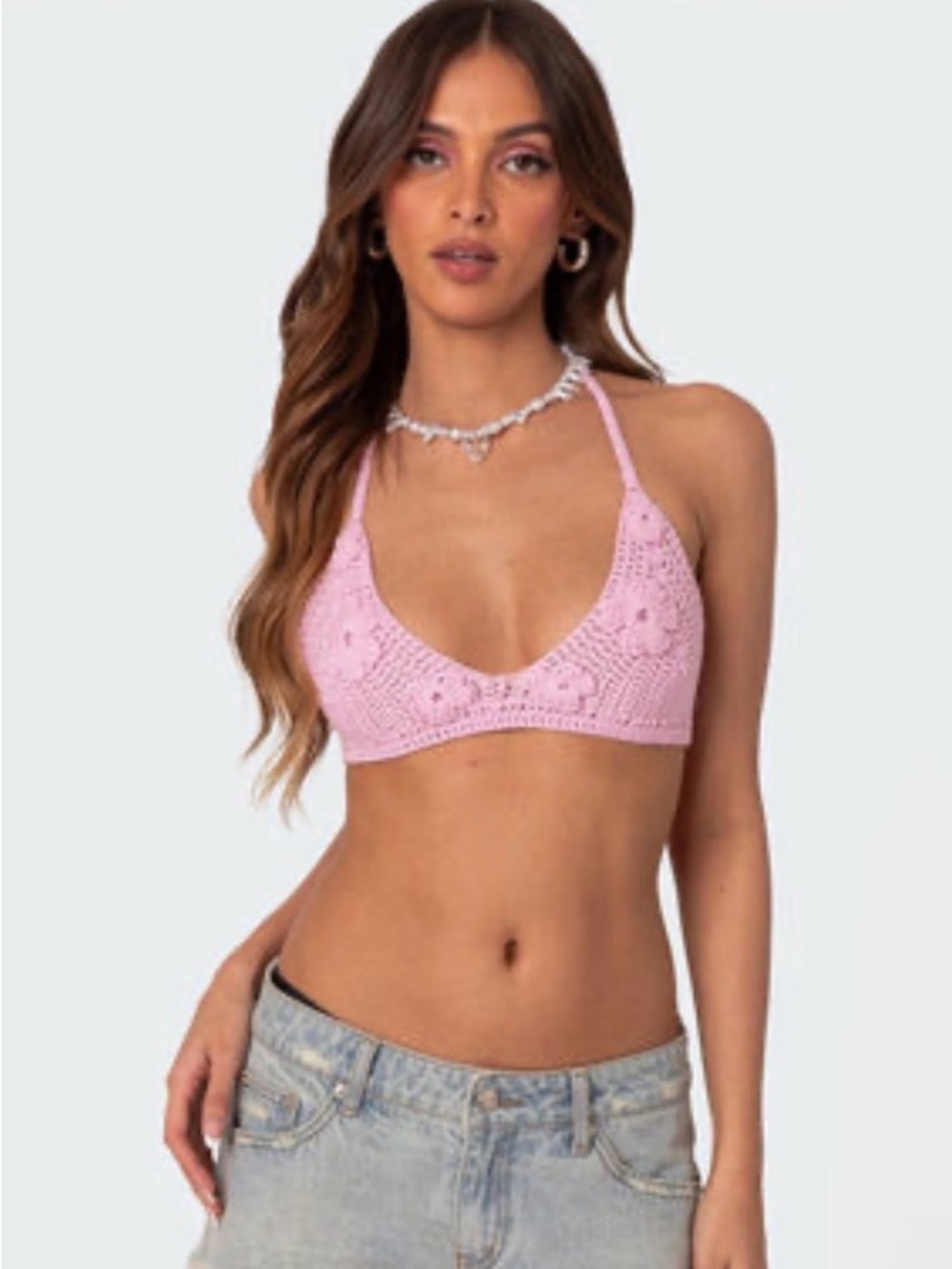 Ibiza Wear🏝️: Edikted Pink Crochet Tank Top